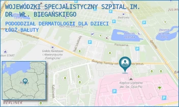 PODODDZIAŁ DERMATOLOGII DLA DZIECI - WOJEWÓDZKI SPECJALISTYCZNY SZPITAL IM. DR  WŁ. BIEGAŃSKIEGO - UL. GEN. KAROLA KNIAZIEWICZA 1/5,  ŁÓDŹ-BAŁUTY